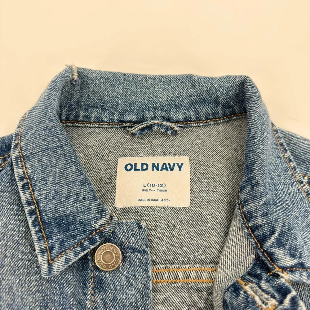 Old Navy Kids Blue Denim Trucker Jacket Light Wash Size L 10-12 Built-In Tough